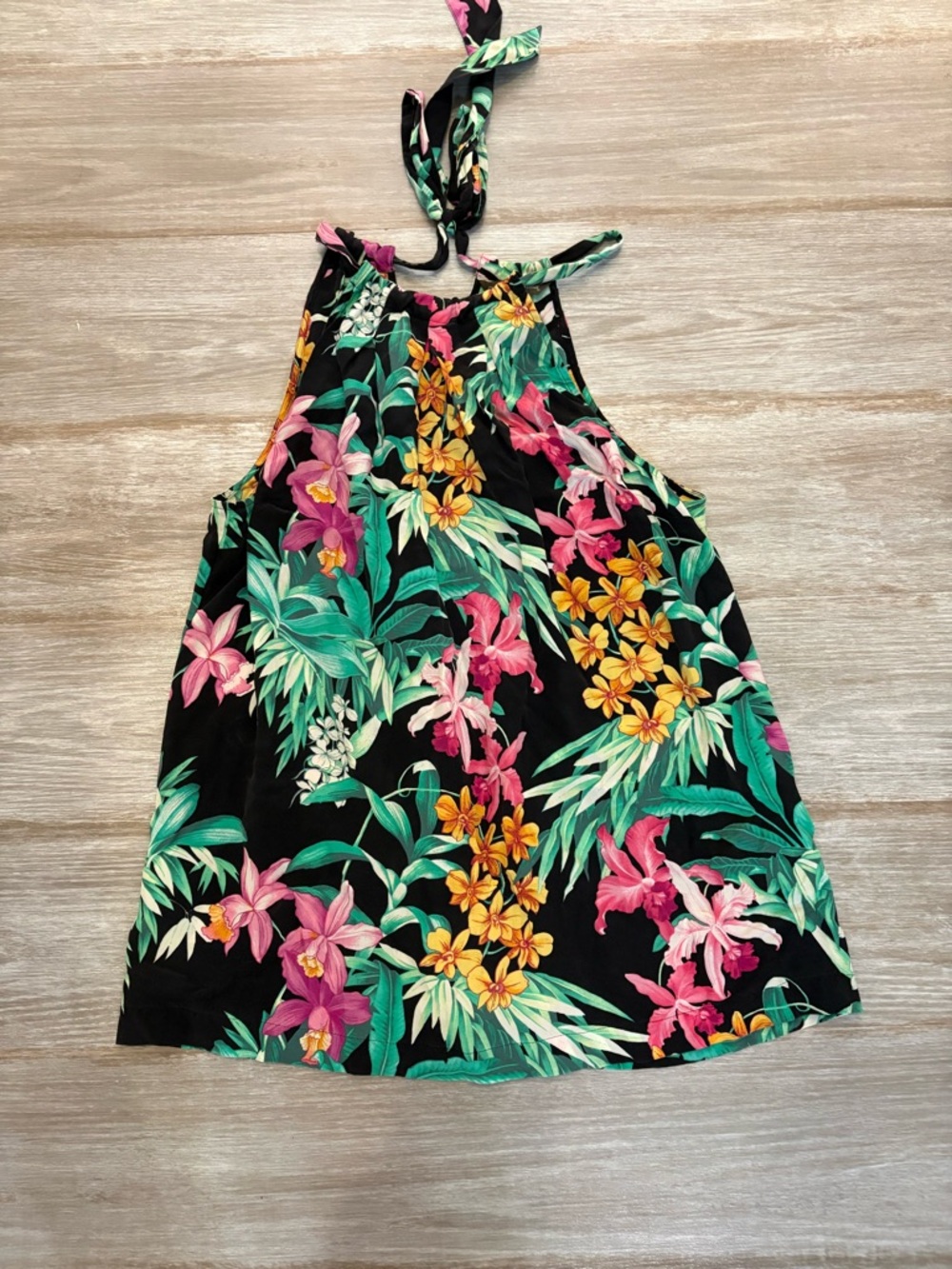 Tommy Bahama Black Halter Top with Pink, Yellow & Green Floral Print
